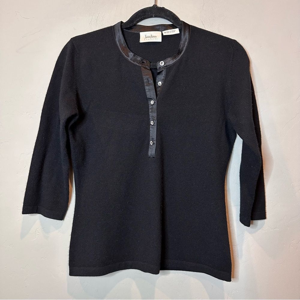 Neiman Marcus Cashmere | M | Black with rhinestone buttons pull over sweater